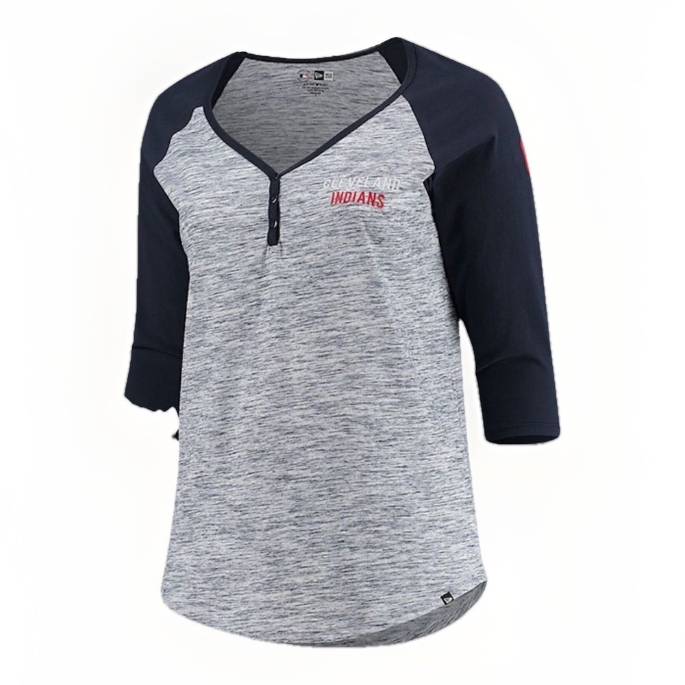 Cleveland Indians New Era Plus Size Space Dye 3/4 Sleeve Raglan Henley Shirt, 3X